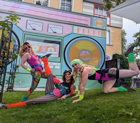 80s comical walkabout dancers + keep fit themed 